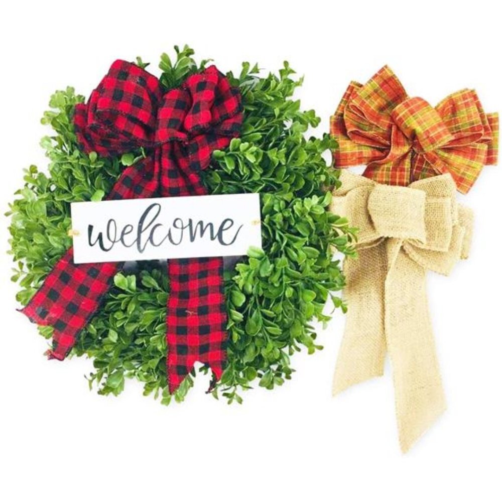 Preserved Boxwood Fall Outdoor Wreath 14", Welcome Sign, Farmhouse Fall Wreath